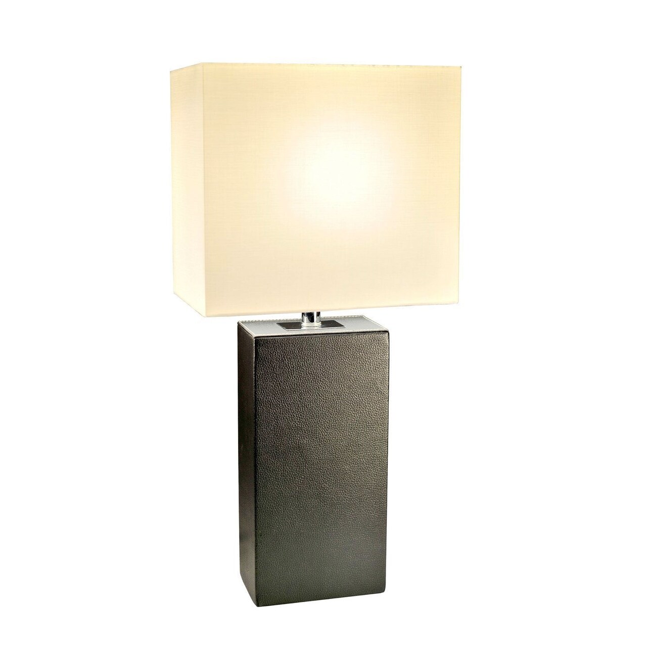 Contemporary Black Leather Table Lamp with White Fabric Shade for Living Room Bedroom Decor